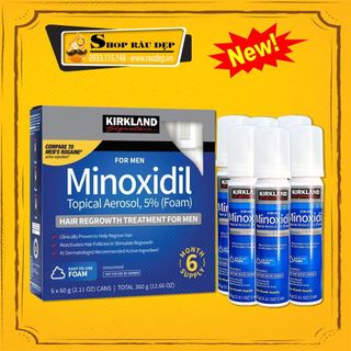[ MẪU MƠI ] Minoxidil 5% Dạng Bọt Mọc Râu Tóc Kirkland Mỹ KHÔNG DỊ ỨNG DA (1 hộp 6 lọ)