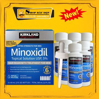 { MẪU MỚI } Minoxidil 5% Dạng Lỏng Mọc Râu Tóc Kirkland Mỹ (1 Hộp 6 lọ)