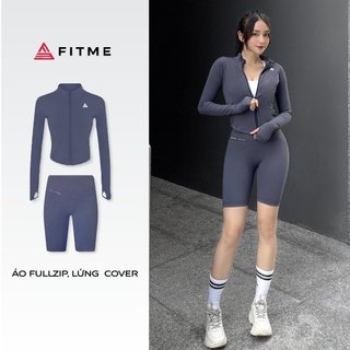 Bộ đồ tập gym yoga Fitme Cover23 áo khoác fullzip midnight blue quần biker phối xéo midnight blue