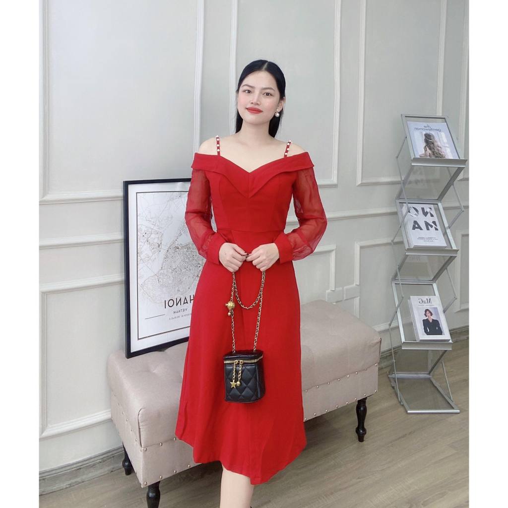 Đầm liền trễ vai nhẹ nhàng tiểu thư