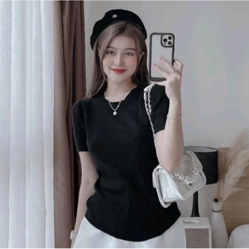 Áo Thun nữ cổ tròn tay ngắn, chất gân thun gân xịn đẹp