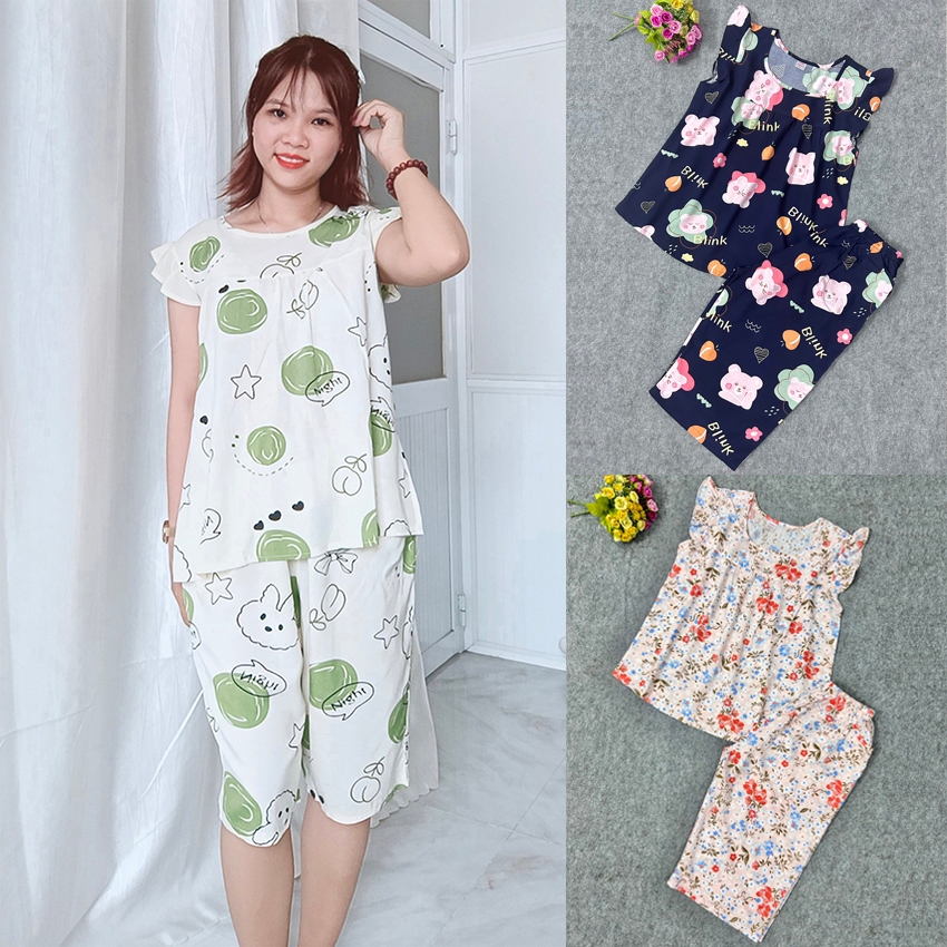 Bộ tole lanh nữ lửng cánh tiên 47-75kg, đồ bộ mặc nhà tole 2 da loại 1