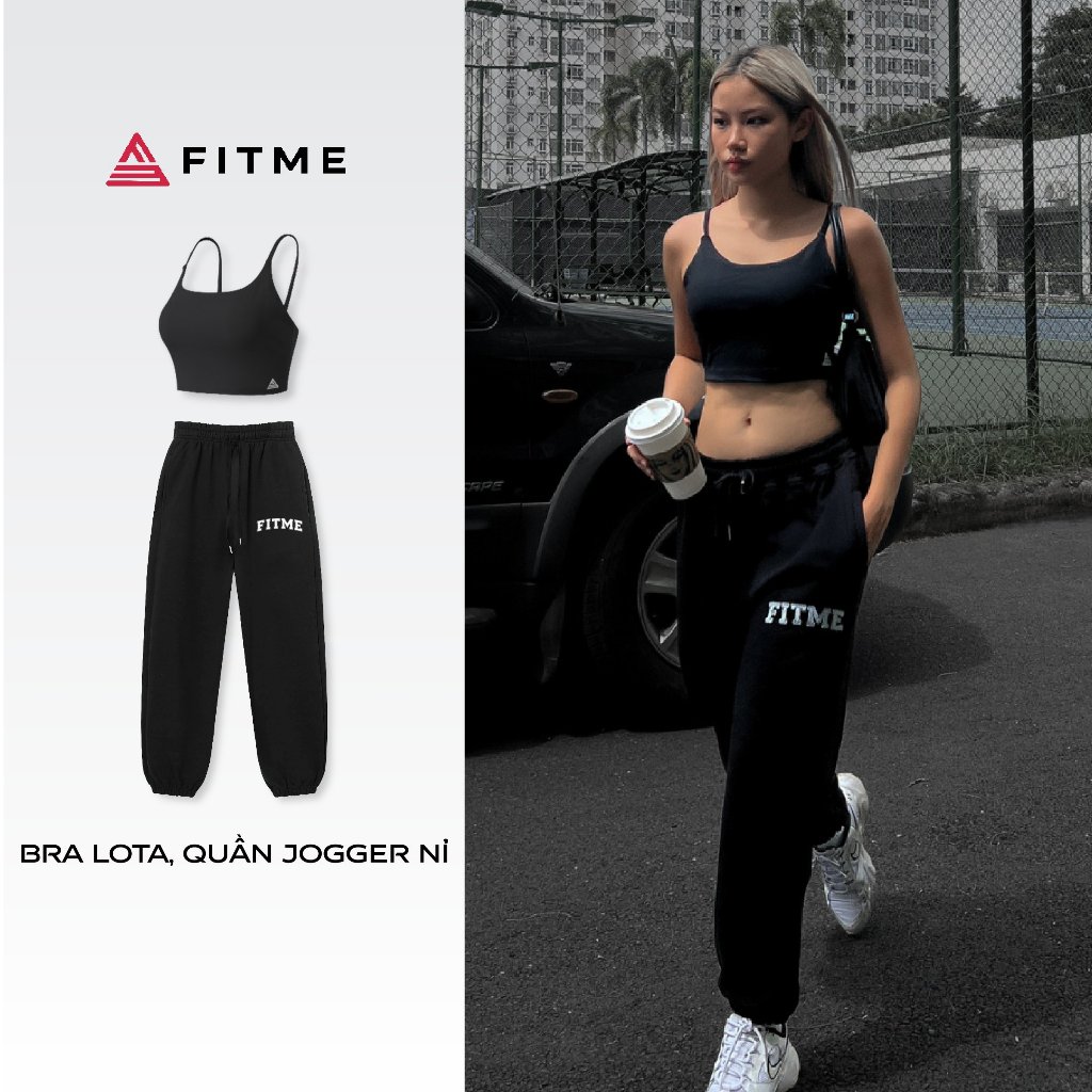 Bộ đồ tập gym Fitme Sportswear áo bra thể thao Lota quần jogger ống bo nỉ đen