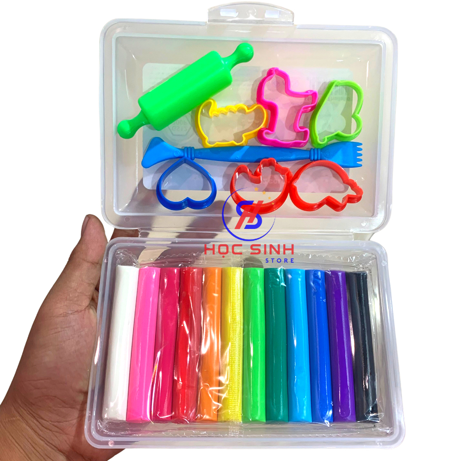 Đất Nặn 12 màu Gstar GS12 200P sản xuất tại Thái Lan có khuôn và cây lăn - Học Sinh Store