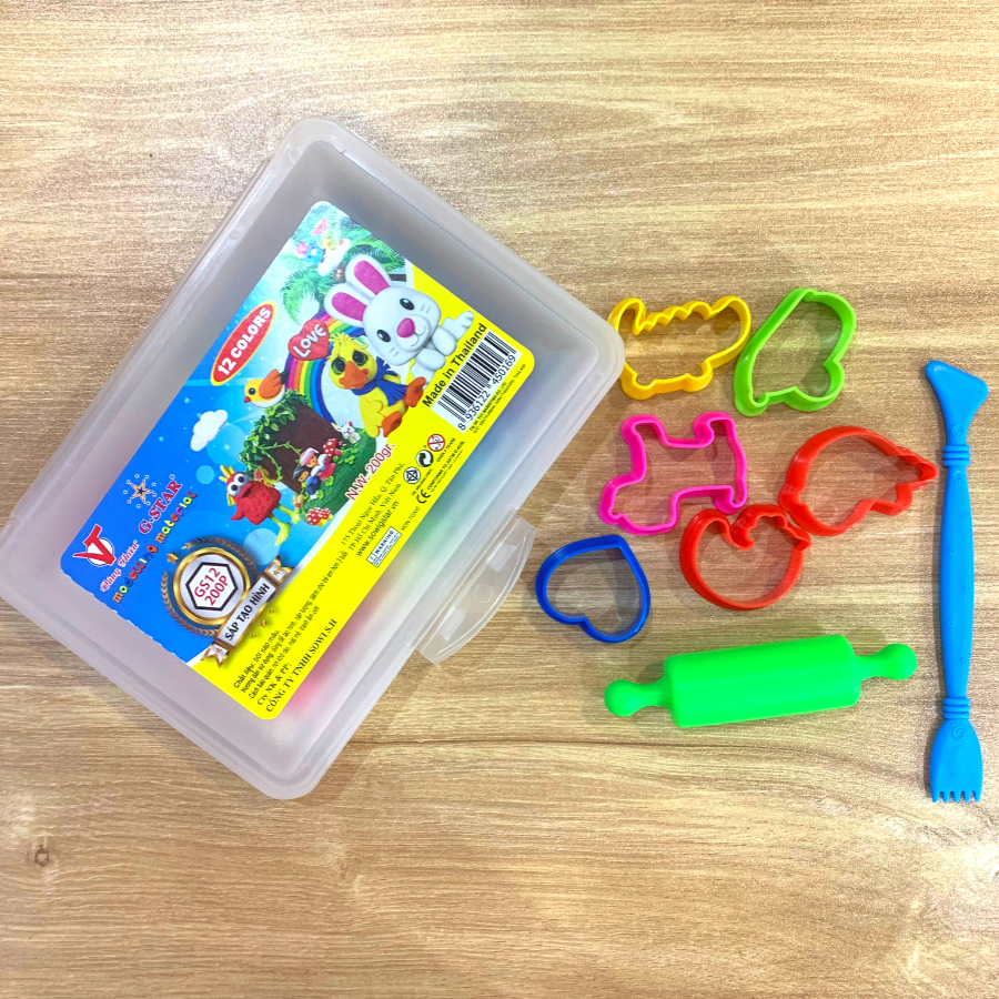 Đất Nặn 12 màu Gstar GS12 200P sản xuất tại Thái Lan có khuôn và cây lăn - Học Sinh Store