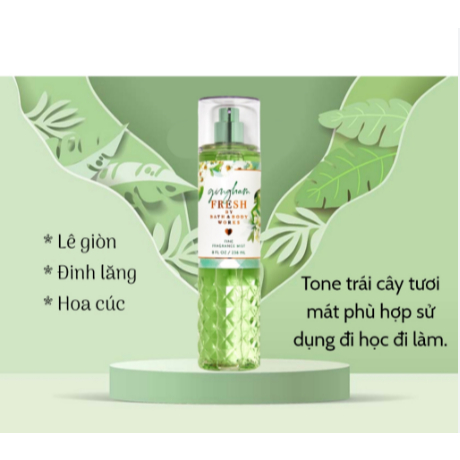 Xịt thơm toàn thân body mist Gingham fresh dưỡng ẩm thanh mát - Bath and Body Works 236ml | chính hãng Mỹ