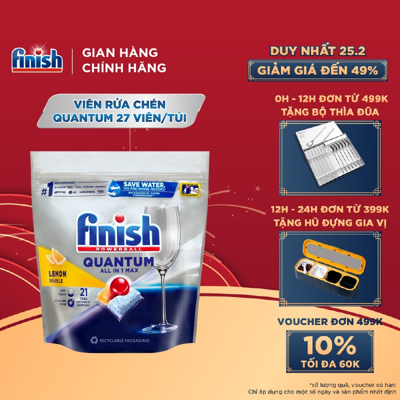 Viên Rửa Chén Bát Finish Powerball Quantum 21 viên