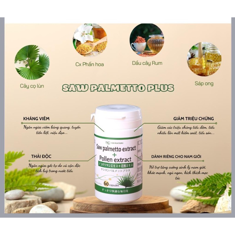Viên hỗ trợ tiền liệt tuyến Saw palmetto extract Nhật Bản giảm tiểu đêm, tiểu nhiều lần, khó tiểu - Hộp 60 viên