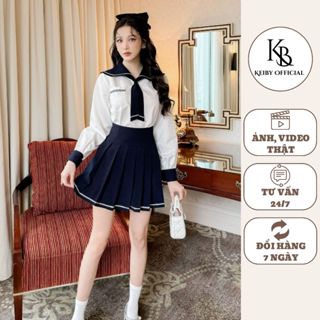 Áo Sơ Mi Nữ Thủy Thủ Kèm Chân Váy Xếp Ly KEIBY Trẻ Trung SET03