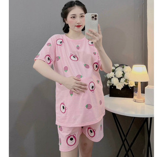 Bộ bầu Lửng cổ V, chất lụa chéo thái siêu mềm mát cho bà bầu mặc nhà mùa hè - Tổng kho đồ bầu