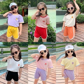 B15 - Bộ quần áo cộc hình thêu quả cho bé gái diện hè 8- 19kg