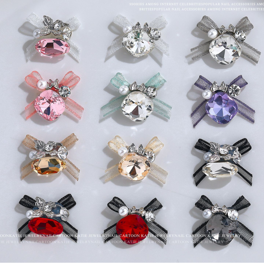 Charm nơ lụa đá gắn móng trang trí móng nail lẻ viên