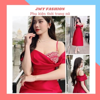 V4429 Váy đỏ trễ vai đính đá dự tiệc dáng A dài [Dolce Viva Colection (DVC)] đầm đỏ tafta dáng dài 2 dây thiết kế