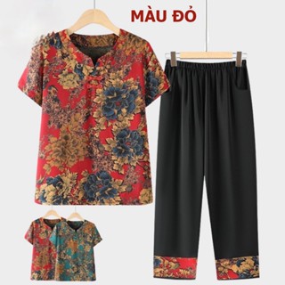 Đồ Bộ trung niên nữ cho Mẹ chất liệu lụa Mango quần dài cao cấp