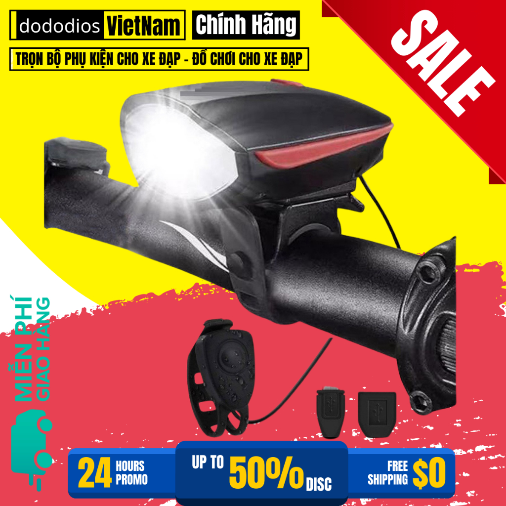 Đèn Xe Đạp Thể Thao Siêu Sáng Có Còi Pin Sạc Usb Led T6 Chống Nước - Hàng Chính Hãng Thương Hiệu Dod