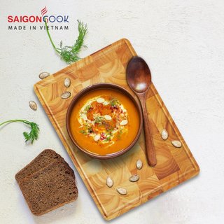 Thớt Gỗ Hình Chữ Nhật Saigoncook Gỗ Cao Su Cao Cấp - Kích thước 300*200*35mm - An Toàn Thực Phẩm