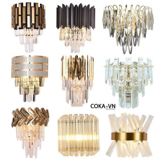 Đèn tường pha lê-đèn tường trang trí phòng khách-cầu thang-cửa hàng VPL88461 thân pha lê viền hợp kim vàng