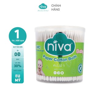 Tăm Bông Niva Dành Cho Trẻ Em Hũ 400 Que Giấy Bhp2, Kích Thước Đầu Bông 3.8 - 4.0 mm, Không Hoá Chất An Toàn Cho Bé