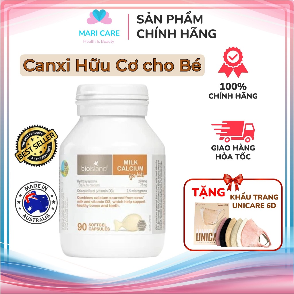 MỚI date2026Canxi Sữa Bioisland Milk Calcium Kids Chính Hãng cho Bé 90v