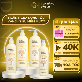 Dầu Gội Biotin Collagen Voudioty siêu mượt, phục hồi khô xơ màu VÀNG Danawa 500 1000ml 
