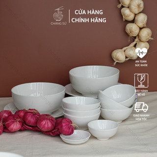 Bộ bát đĩa ăn cơm gia đình đẹp 12 món cơ bản - Set chén dĩa sứ trắng dễ thương HC B12