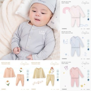 [CHÍNH HÃNG] Bộ áo dài tay quần dài cúc giữa sơ sinh họa tiết Treasure/Fairy Chaang