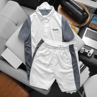 Bộ Quần Áo Thể Thao Nam Mùa Hè, bộ thể thao có cổ, thoáng mát,Cộc Tay Có Cổ, Bộ Quần Áo Polo mùa he Chi Tiết Kẻ Sọc Thời