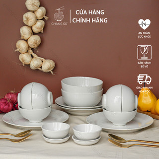 Bộ chén dĩa sứ trắng 16 món đầy đủ - Set bát đĩa ăn cơm gia đình sứ Hảo Cảnh - HC B16