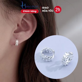 Khuyên tai bạc nữ 925 khuyên tròn hình cành lá xinh xắn dễ thương - B2442 - Bảo Ngọc Jewelry