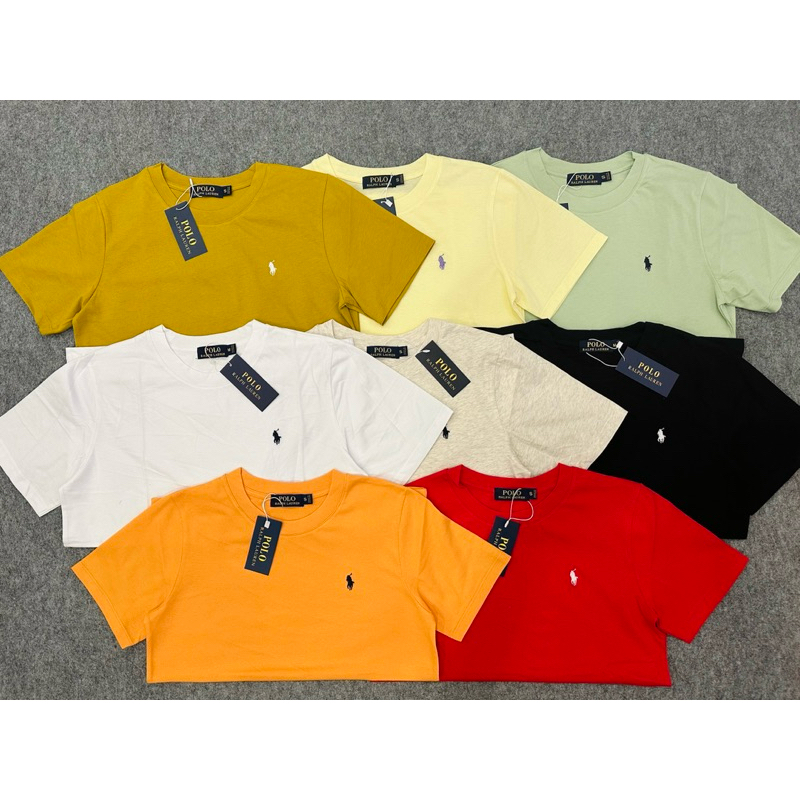 Áo thun trơn basic cổ tròn thêu logo ngựa nhiều màu vnxk