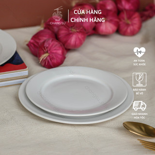 Bộ đĩa sứ tròn trắng trơn 4 dĩa cạn lòng nông giá rẻ - Vỡ 1 đổi 1 - Chàng Sứ HC B4D