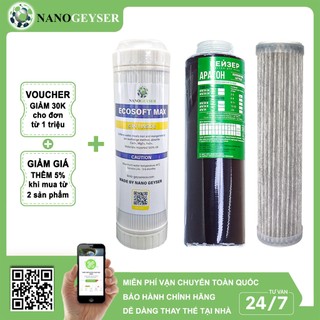 Bộ 3 lõi 123 máy lọc nước geyser eco 4, geyser eco 8, geyser ecotar, lõi ecosoft max, aragon, disruptor