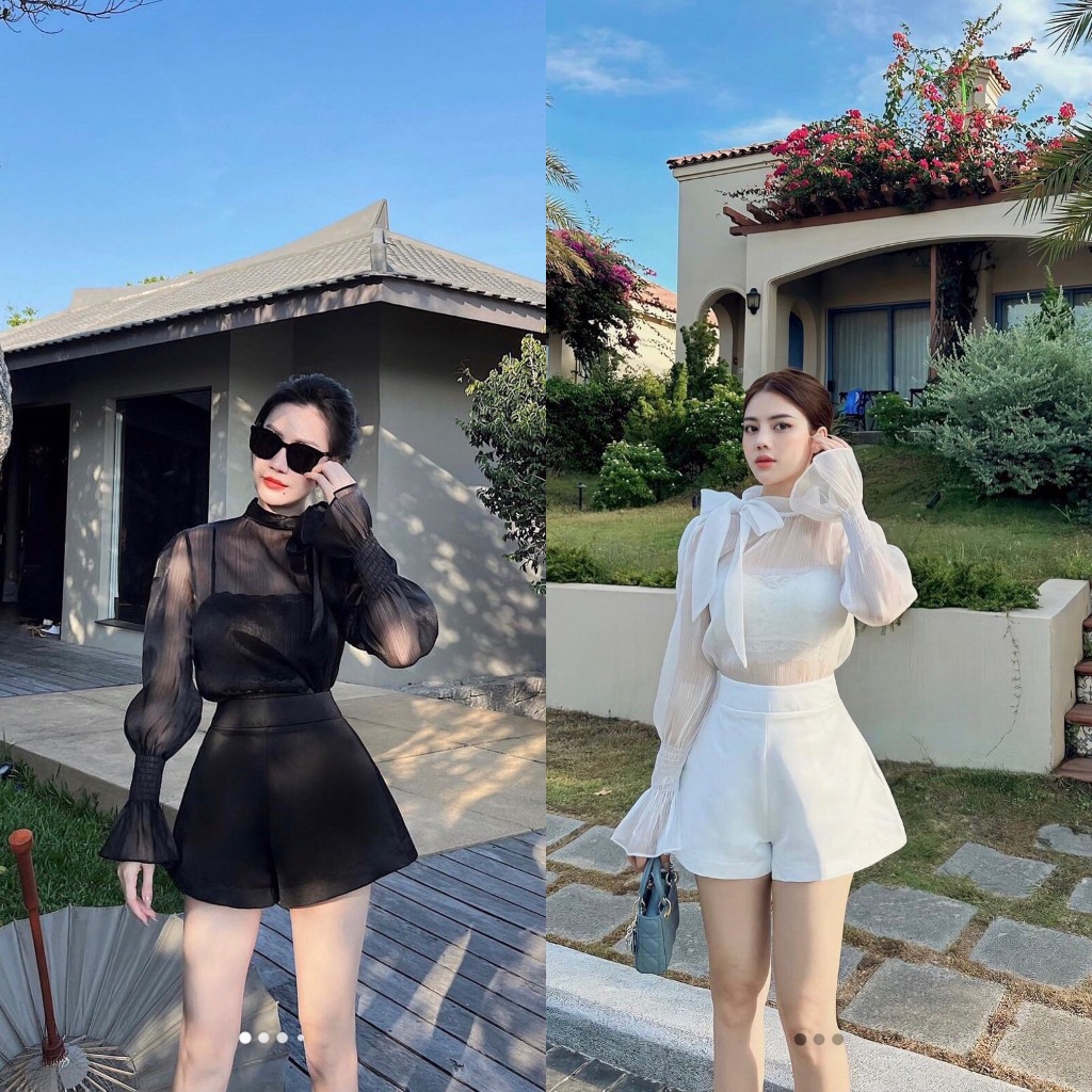 [Set Tơ Ba Món]: Áo Tơ Nơ Cổ + Áo Zip 2 Dây Cùng Màu + Quần Tacta Loại Xịn, Sang Chảnh Hết Nấc (Ảnh 