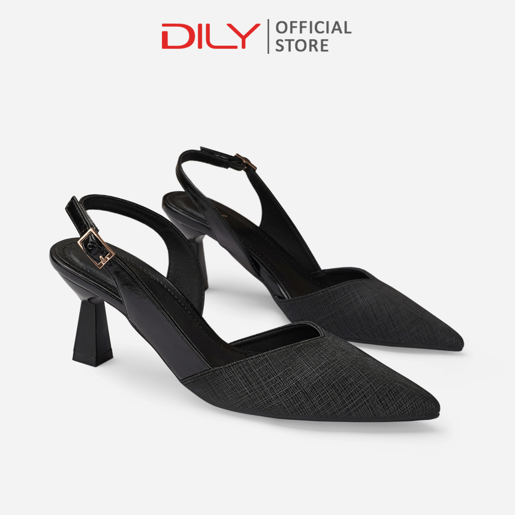 Giày cao gót bít mũi nữ DILY phối da sang trọng, giày slingback nữ tiện lợi cổ điển cao 6.5cm AA0479
