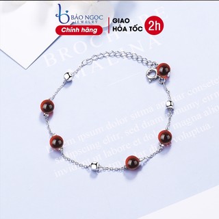 Lắc tay bạc nữ 925 dây xích hạt bi kết hợp charm đá hạt lựu đỏ hồng thiết kế đơn giản cho nữ - L2538 - Bảo Ngọc Jewelry