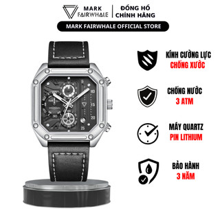 Đồng hồ quartz nam chính hãng mark fairwhale,đồng hồ đeo tay nam mặt vuông size 41mm,đồng hồ dây da cao cấp