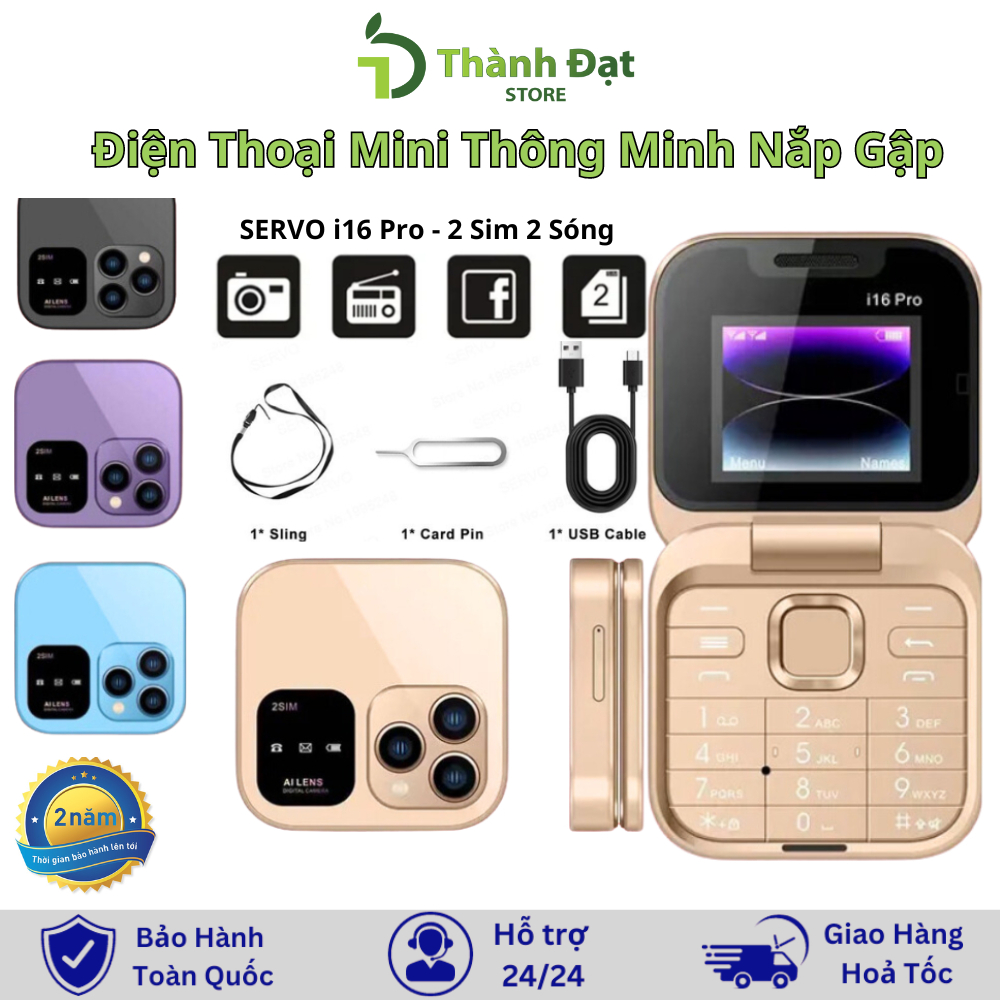 Điện Thoại Mini Nắp Gập SERVO I16 Pro bản 2024, 2 sim 2 sóng, Nghe Gọi, Quay Phim Chụp Ảnh, Màn Hình Led Thông Báo