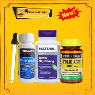 Combo  hỗ trợ mọc râu tóc nhanh Minoxidil 5% + Biotin + Folic