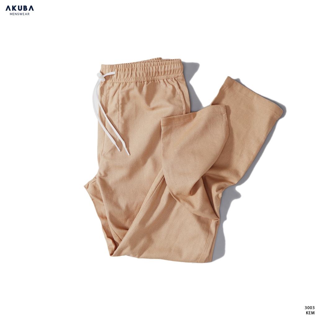 Quần tây dài linen AKUBA ống suông unisex, đứng form, thoáng mát 3003