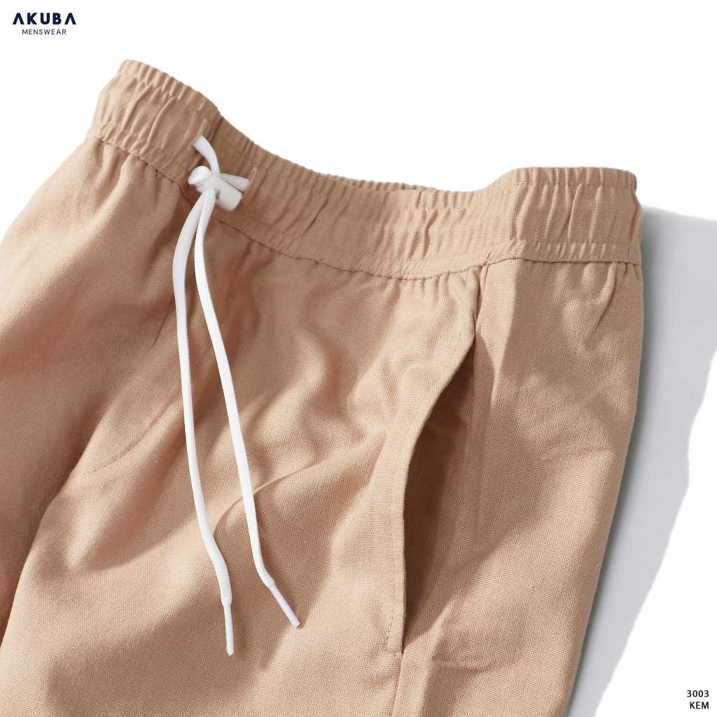 Quần tây dài linen AKUBA ống suông unisex, đứng form, thoáng mát 3003