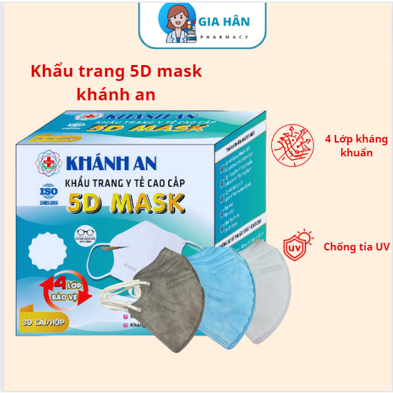 Khẩu trang y tế chống tia uv 5d Khánh An 4 lớp kháng khuẩn hiệu suất lọc bụi siêu mịn hơn 95% giúp bảo vệ toàn diện