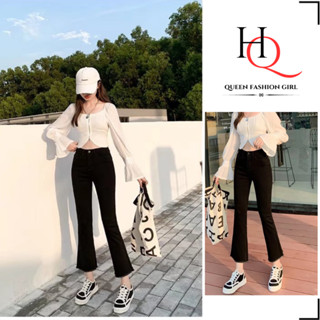  Quần Jean Ống Loe Nữ Cạp Cao  Quần Tây Âu Chất Vải Bò Co Giãn Lưng Cao Màu Đen Dễ Phối Phong Cách Hàn Quốc-HQ 