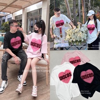 Áo phông trái tim Discos chất cotton su túi zip form 40-68kg