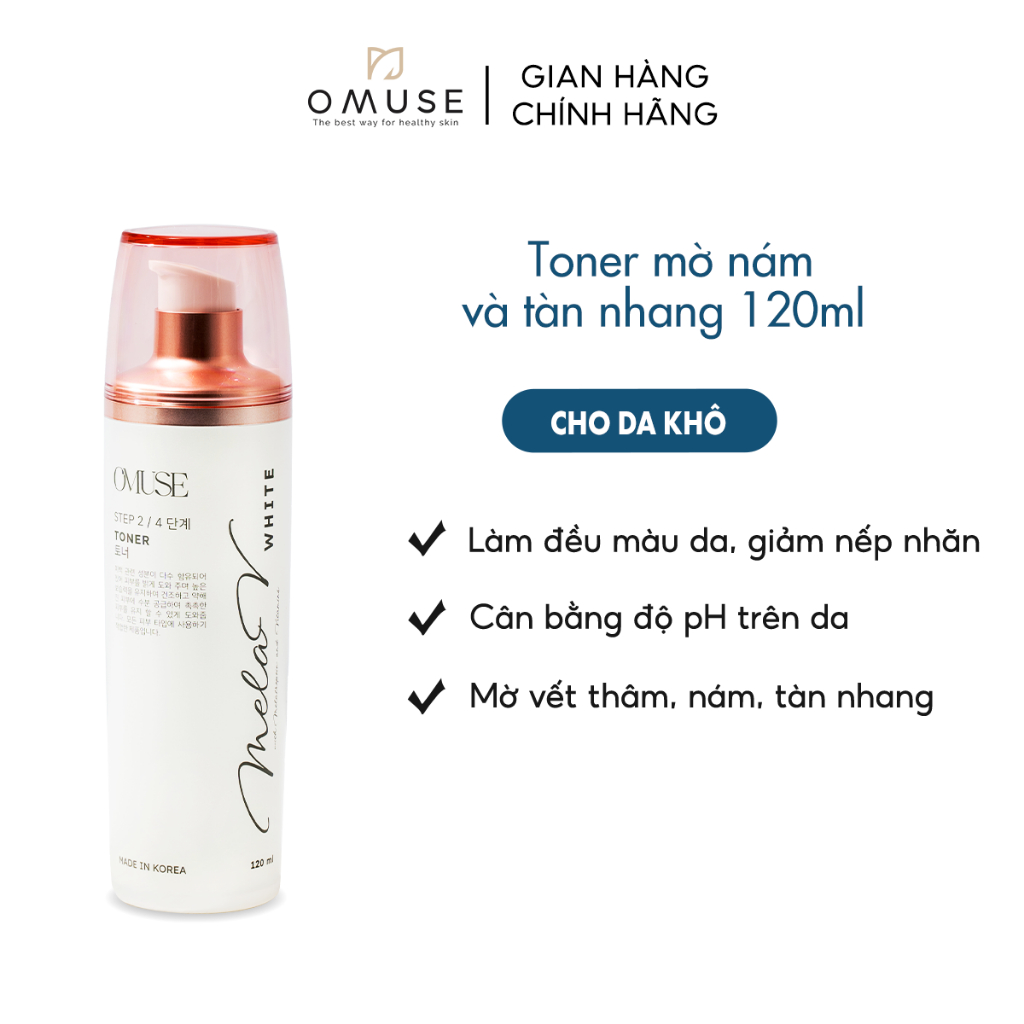[Quà tặng không bán] Nước hoa hồng giúp mờ nám và tàn nhang, cân bằng da và cấp ẩm OMUSE MelaV White