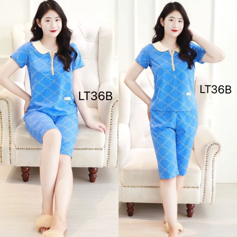 Bộ quần áo ngủ nữ lửng bo gấu chất lụa mềm mịn mát đẹp trẻ trung