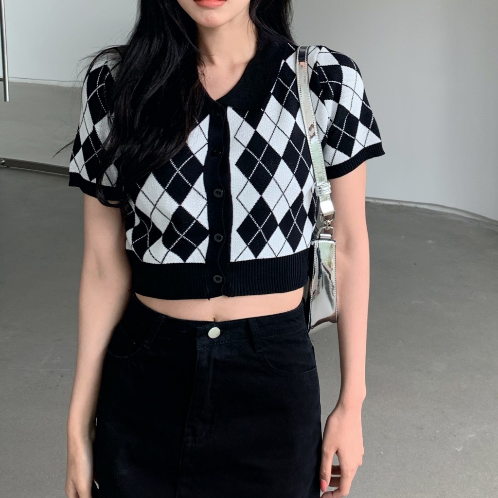 Áo Thun Polo Croptop Kẻ Caro Bigsize Nữ