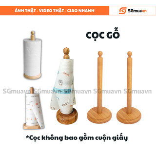 Cọc gỗ cắm cuộn khăn lau đa năng, giá để giấy cuộn lau bếp