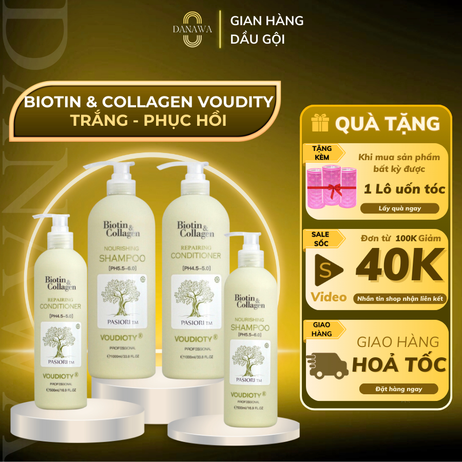 Dầu Gội Biotin Collagen Voudioty kiềm dầu, dầu gội da dầu màu XANH LÁ Danawa 500ml 1000ml [2021]