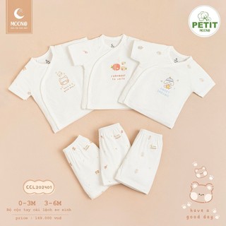 Bộ cộc tay sơ sinh cài lệch moon chất petit mềm mát