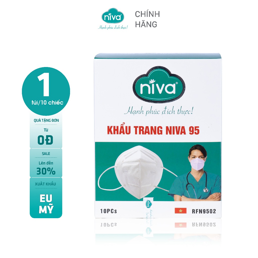 Khẩu Trang Niva 95 Hộp 10 Chiếc Ngăn Giọt Bắn, Lọc Vi Khuẩn